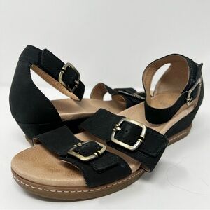 Dansko Black Wedge Sandals with Buckle Details